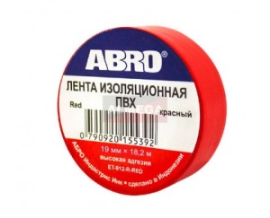 Изолента ПВХ АБРО красная 19ммх18,2м ЕТ-912