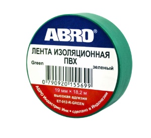 Изолента ПВХ АБРО зеленая 19ммх18,2м ЕТ-912