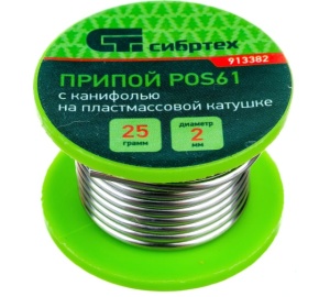 Припой с канифолью д.2мм 25гр POS61 на катушке 913382