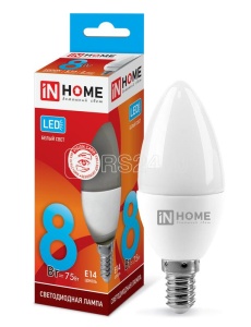 Лампа  LED-свеча-VC  8Вт 4000 Е14 IN HOME