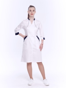 Халат  женский Жюль белый/отд.синяя, рук.3/4, р.52/158-164 (ЧЗ) 