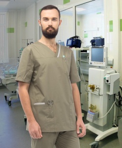 Костюм мед. муж. Юник олива-св.сер.  р.56/58 170/-176(ЧЗ)