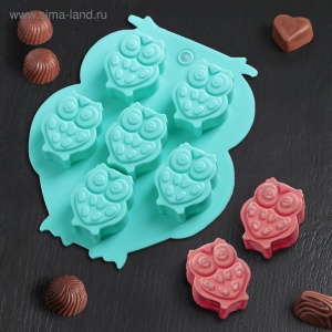 Форма для выпечки силиконовая 6 ячеек Совы 12,5*11*1,5 см микс 1/20