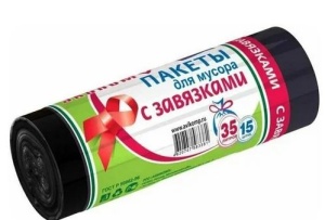 Мешки для мусора с завязками 35л рулон (15шт-ГРАФИТ) уникальная технология (25)