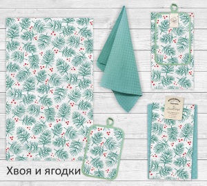 Кухонный набор полотенце  полулен 39х60 см+полотенце вафля 35х60 см - шелкография Арт:НК-400, НК-462